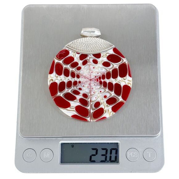 Vintage Sterling Silver 925 6cm Red Spider Shell and Resin Pendant - Picture 6 of 7